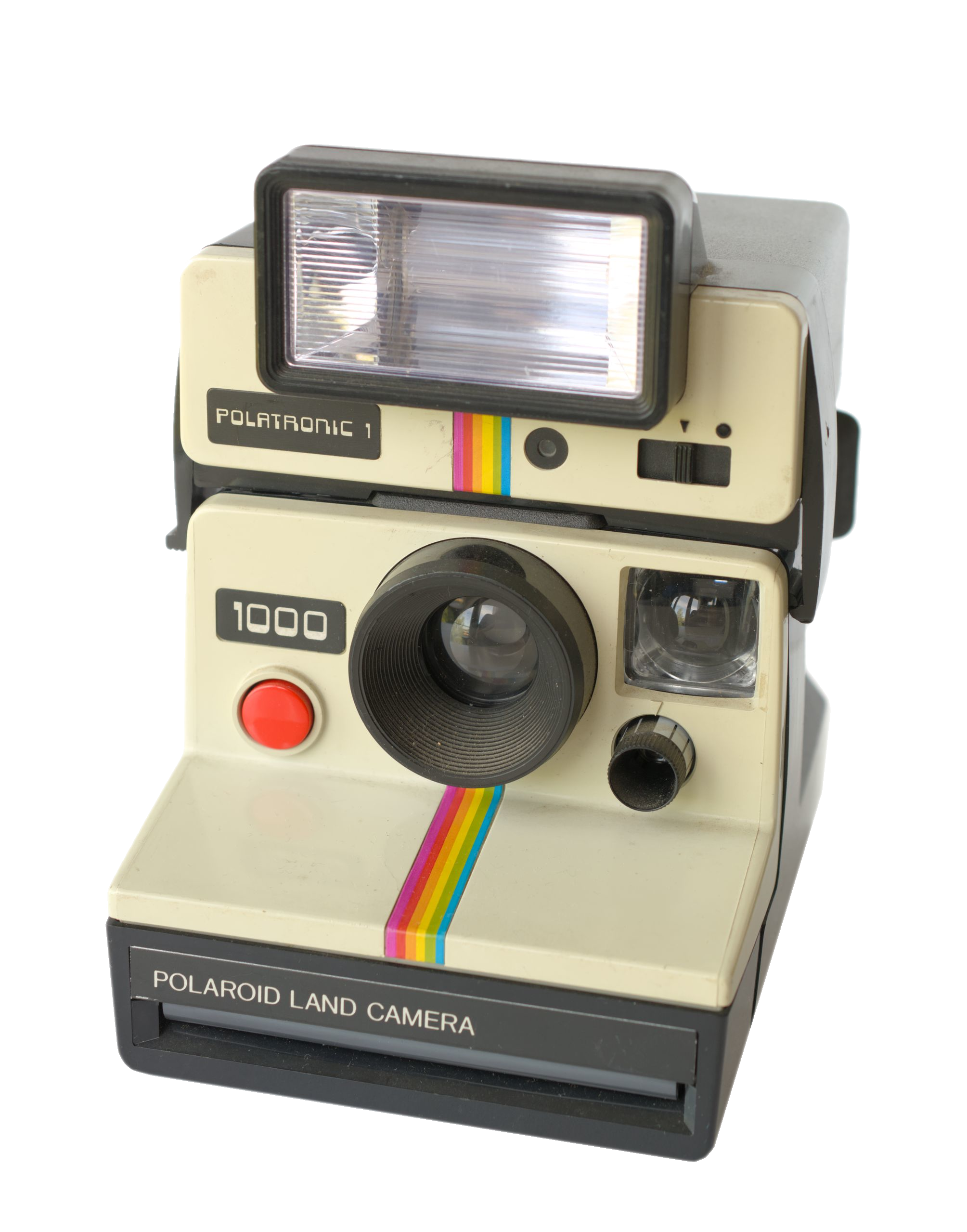 A Polaroid Land Camera 1000, with attached Polatronic 1 flash